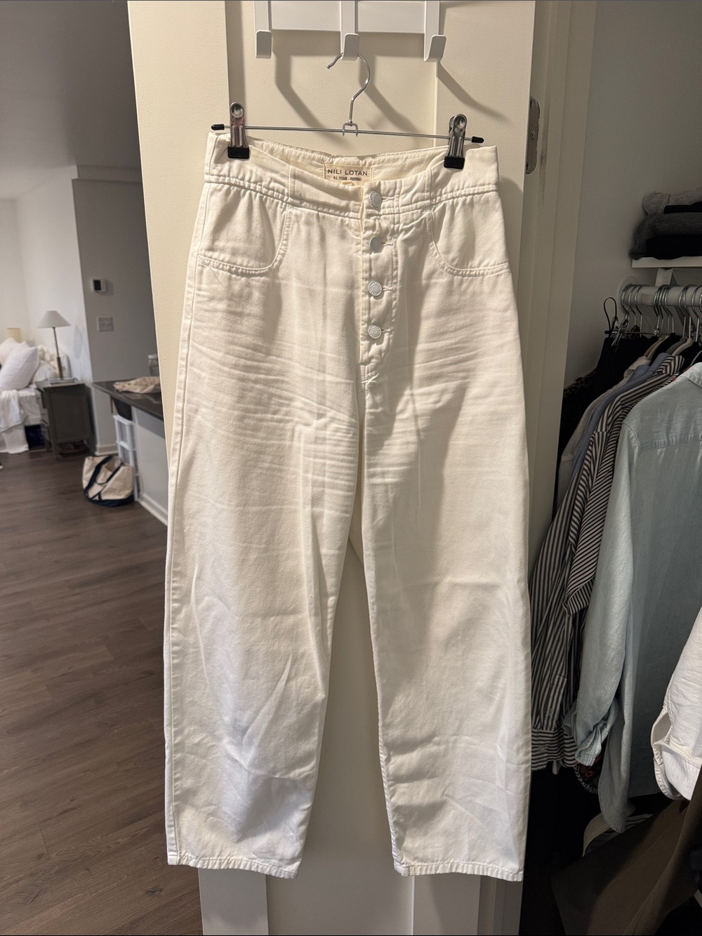Nili Lotan barrel cut white pants